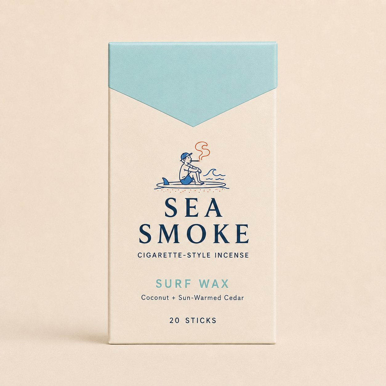 Sea Smoke Surf Wax pack, closed, pale aqua top panel