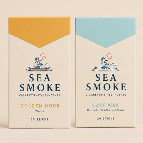 Two Sea Smoke packs on a cream studio backdrop — one Golden Hour, one Surf Wax